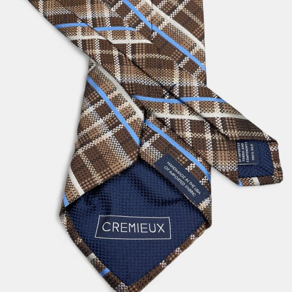 Daniel Cremieux Tartan Plaid Check Silk Tie Office Wedding Formal Brown Blue - Picture 6 of 8